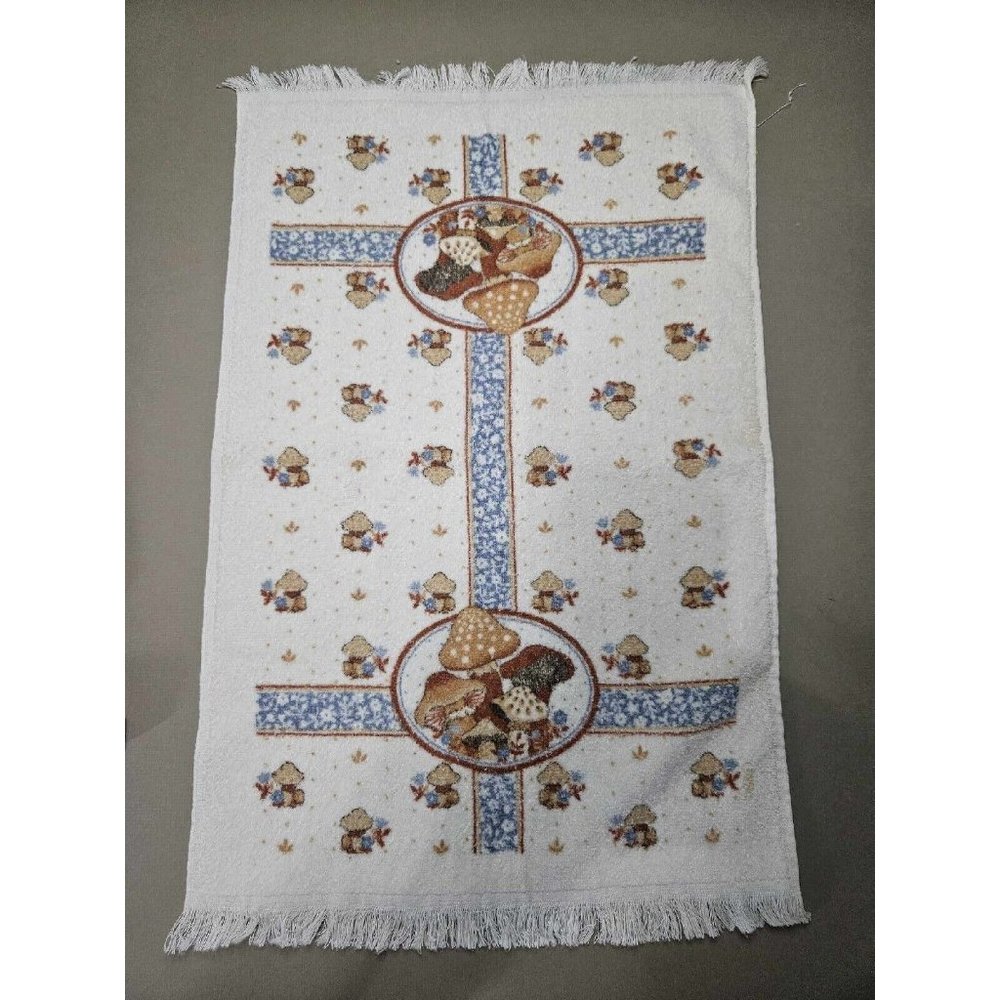 Vintage Mushrooms Hand Dish Kitchen Towel With Fringe Made In USA